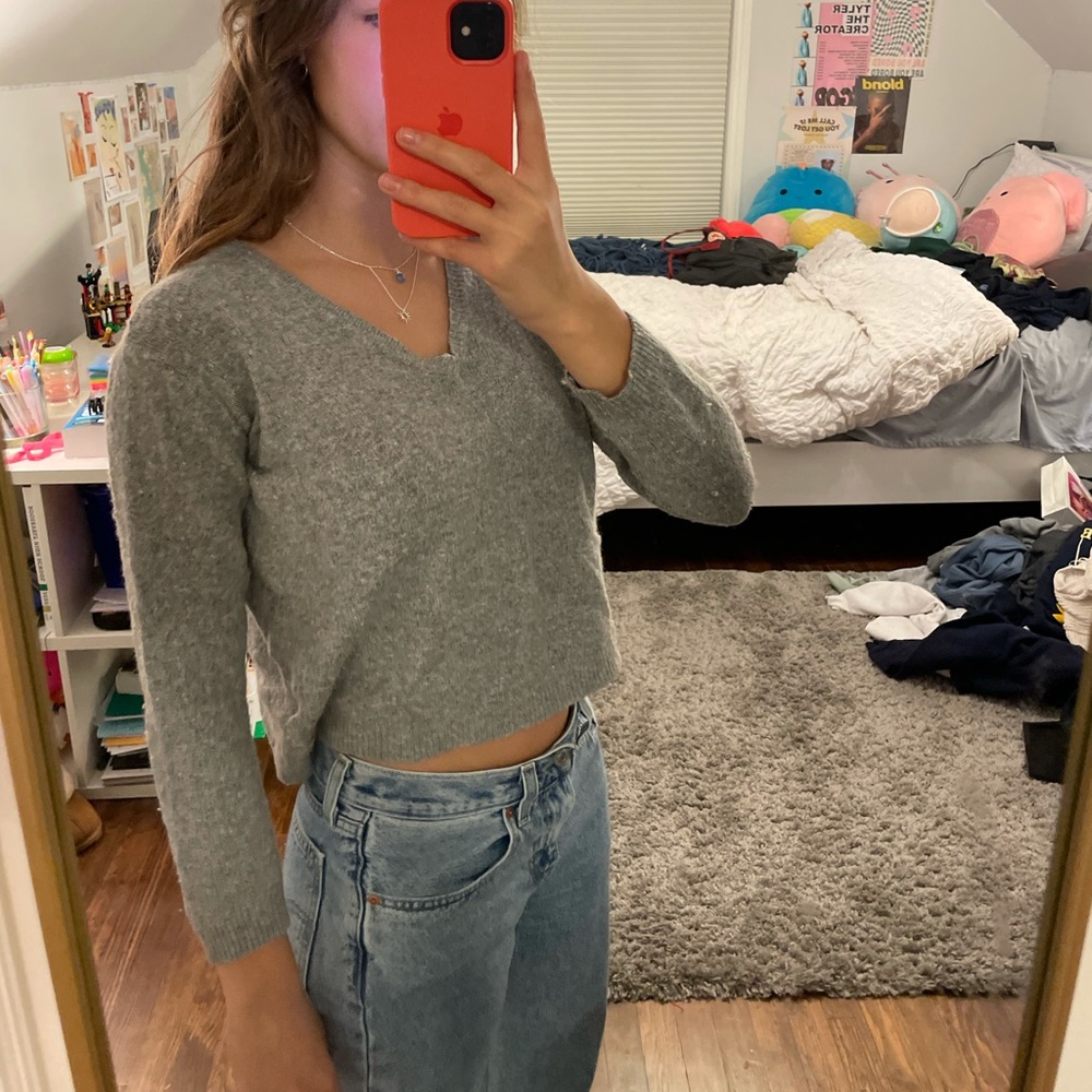 Brandy Melville Grey V Neck Sweater
